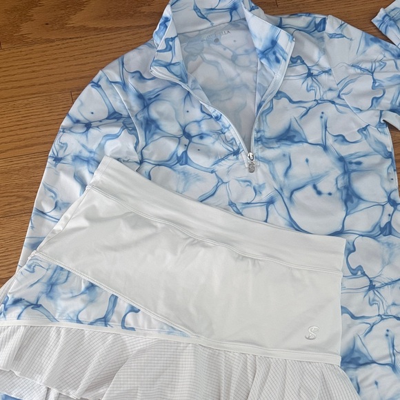 SOFIBELLA TENNIS PICKLEBALL SET blue white Long Sleeve TOP SHIRT SKORT SKIRT S - Picture 5 of 5